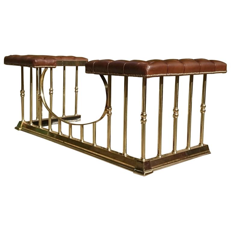 Solid Brass Fire Fender with Buttoned Upholstered Top at 1stDibs