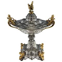 Antique Odiot Solid Silver Gilt Royal Presentation Vase, Paris, circa 1845