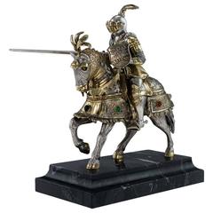 Antique 20th Century German Solid Silver Knight Horseman Figure, circa 1910