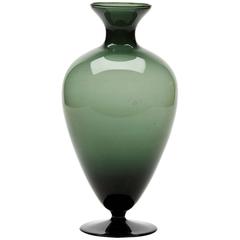 Vintage Murano Soffiati Green Glass Vase 20th Century
