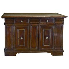 Antique Italian Mid-16th Century Carved Walnut Credenza with Two Doors and Drawers