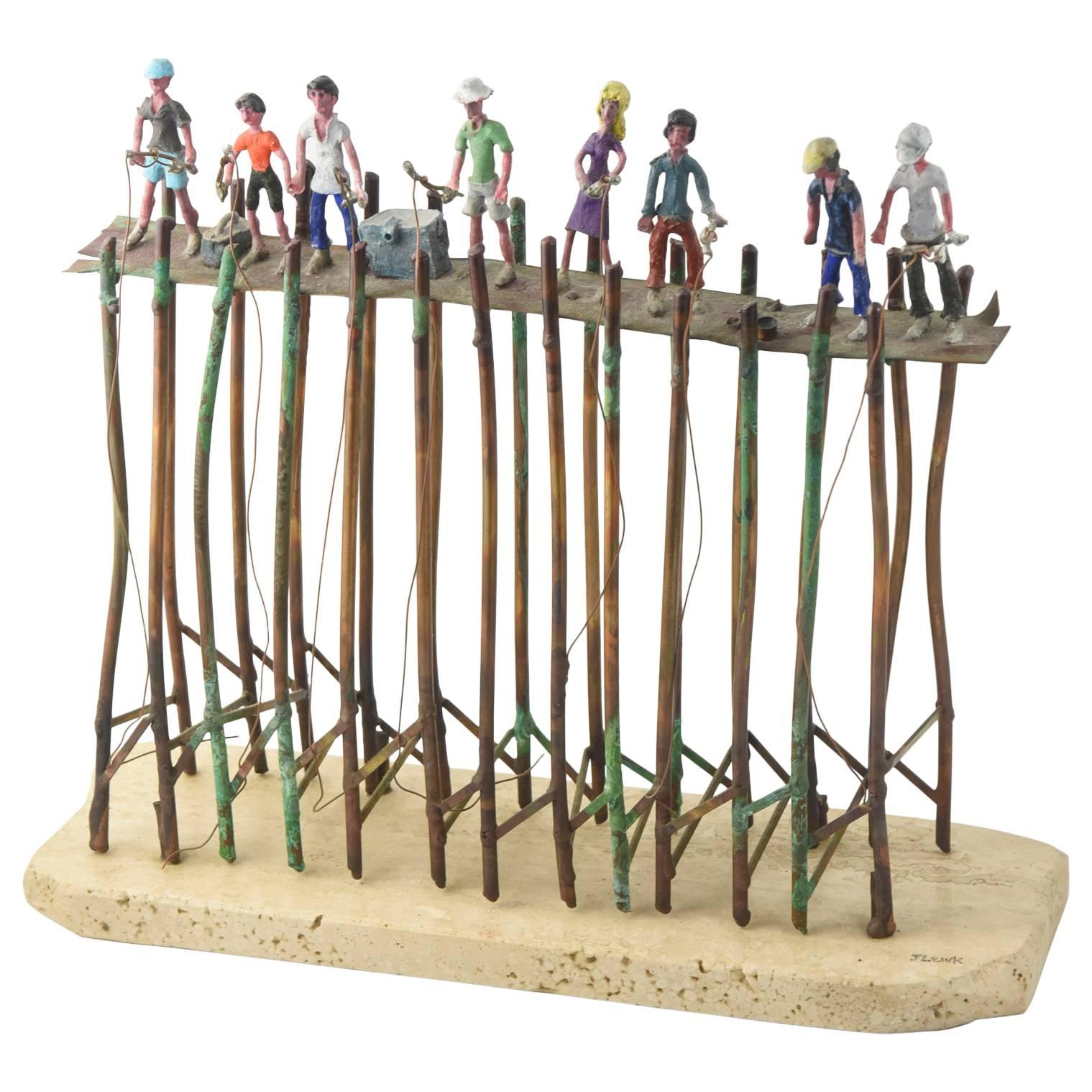 Jim Lewk Fishing Pier Copper Sculpture