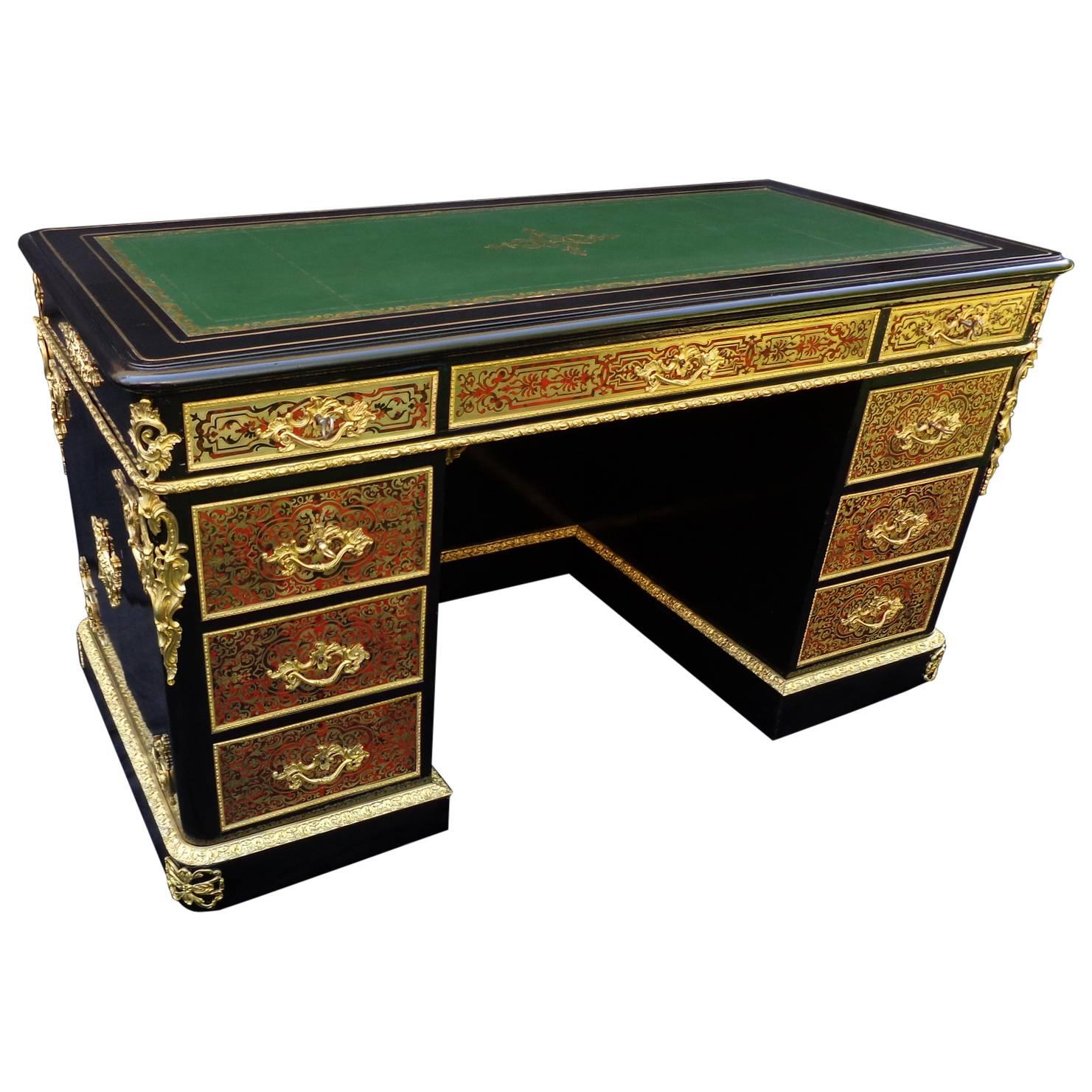 French Desk in Boulle Marquetry 19th Napoleon III Period For Sale