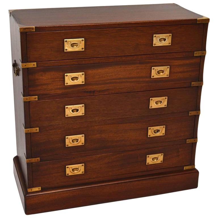 Antique Campaign Style Mahogany Chest of Drawers at 1stdibs