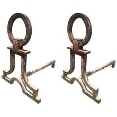 Gilbert Poillerat Wrought Iron Pair of Andirons in Vintage Condition 2
