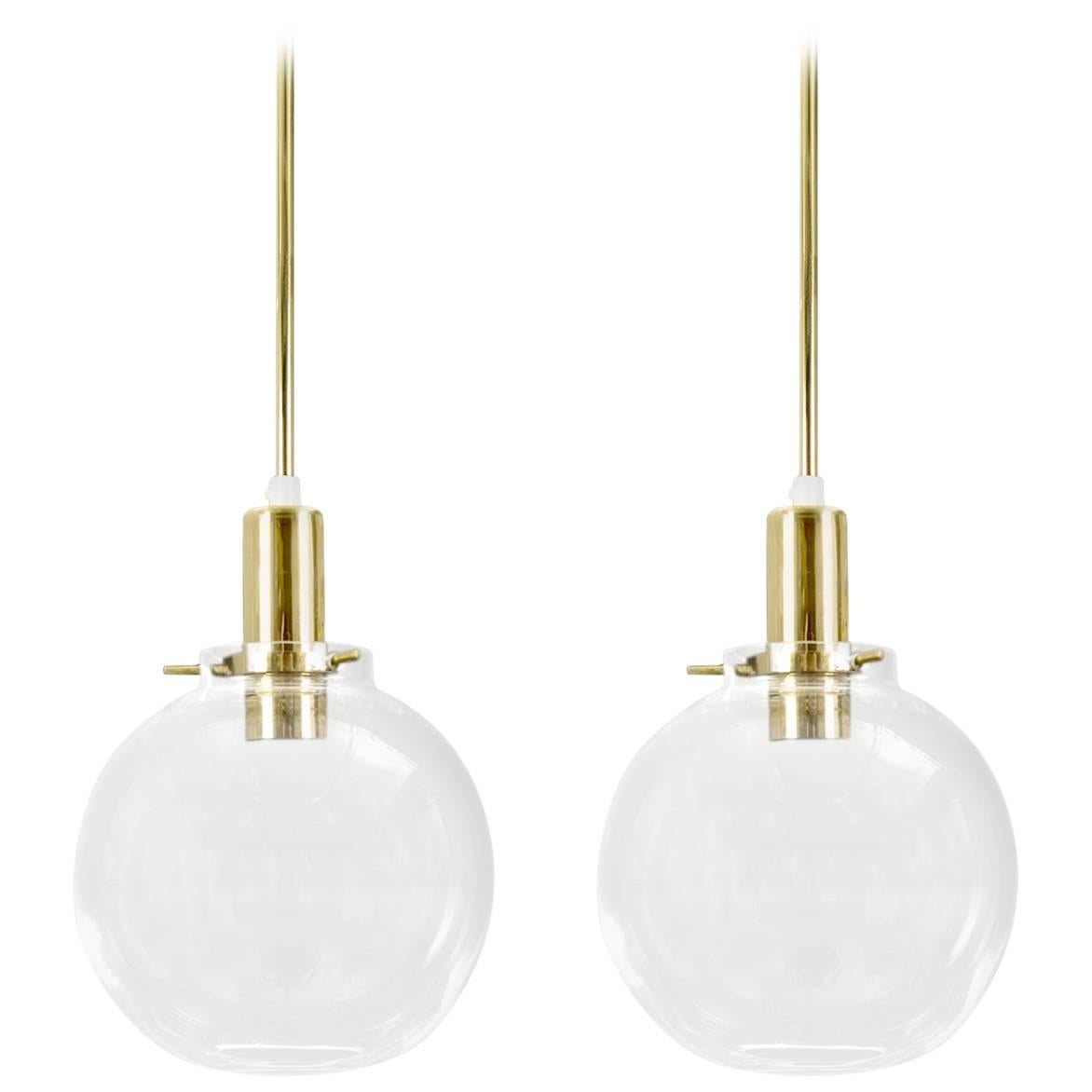 Hans-Agne Jakobsson Pair of Mid-century Pendant Hanging Lamps round glass brass