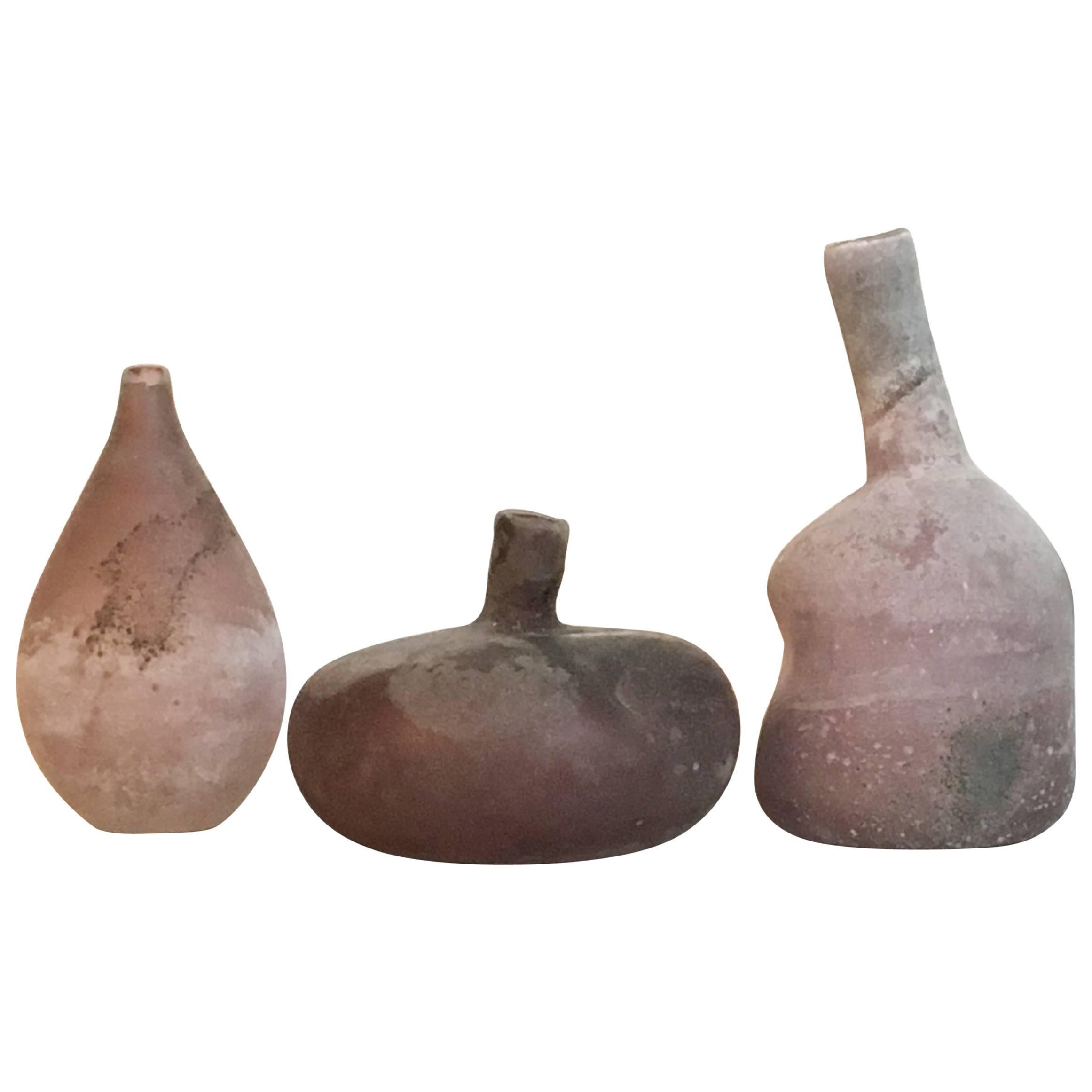Gruppo di tre vasi in vetro di Murano del Cenedese Scavo