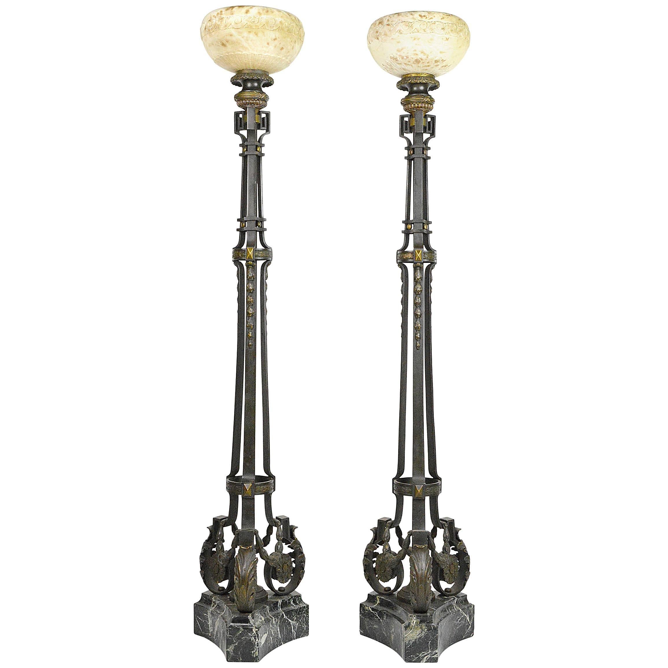 Pair of Alabaster and Bronze Floor Lamps