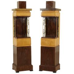 Pair of Display Columns Rosewood and Maple Veneer Iron Vintage, Italy, 1930s