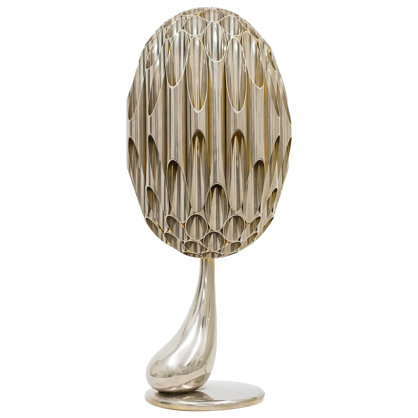 Nickeled and Gilt 'Morille' Table Lamp by Maison Charles, 1970s