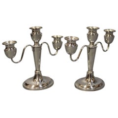 Set of Three-Armed Candlesticks in 830 Silver, with Green Felt at the Bottom