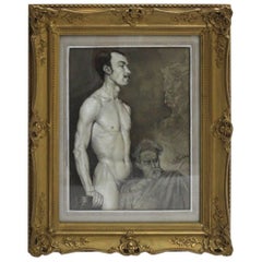 Art Deco Black and White Male Nude Painting by Emil Fiala Vienna, circa 1918