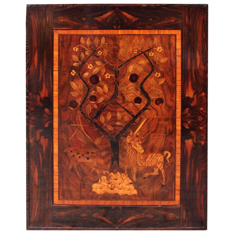 Art Deco Wooden Inlaid Vintage Wall Decoration 1920s For Sale at 1stdibs