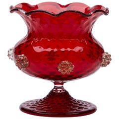 Retro Salviati Murano Red Art Glass Pedestal Bowl, circa 1950-1960