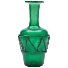 Seguso Scavo Murano Green Glass Vase, circa 1970