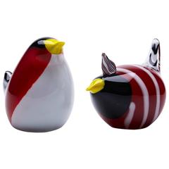 Pair Murano Art Glass Bird Ornaments 20th Century
