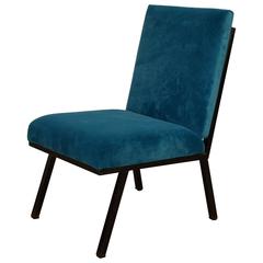 Italien 1960s Lounge Chair with Petrol Velvet Upholstery