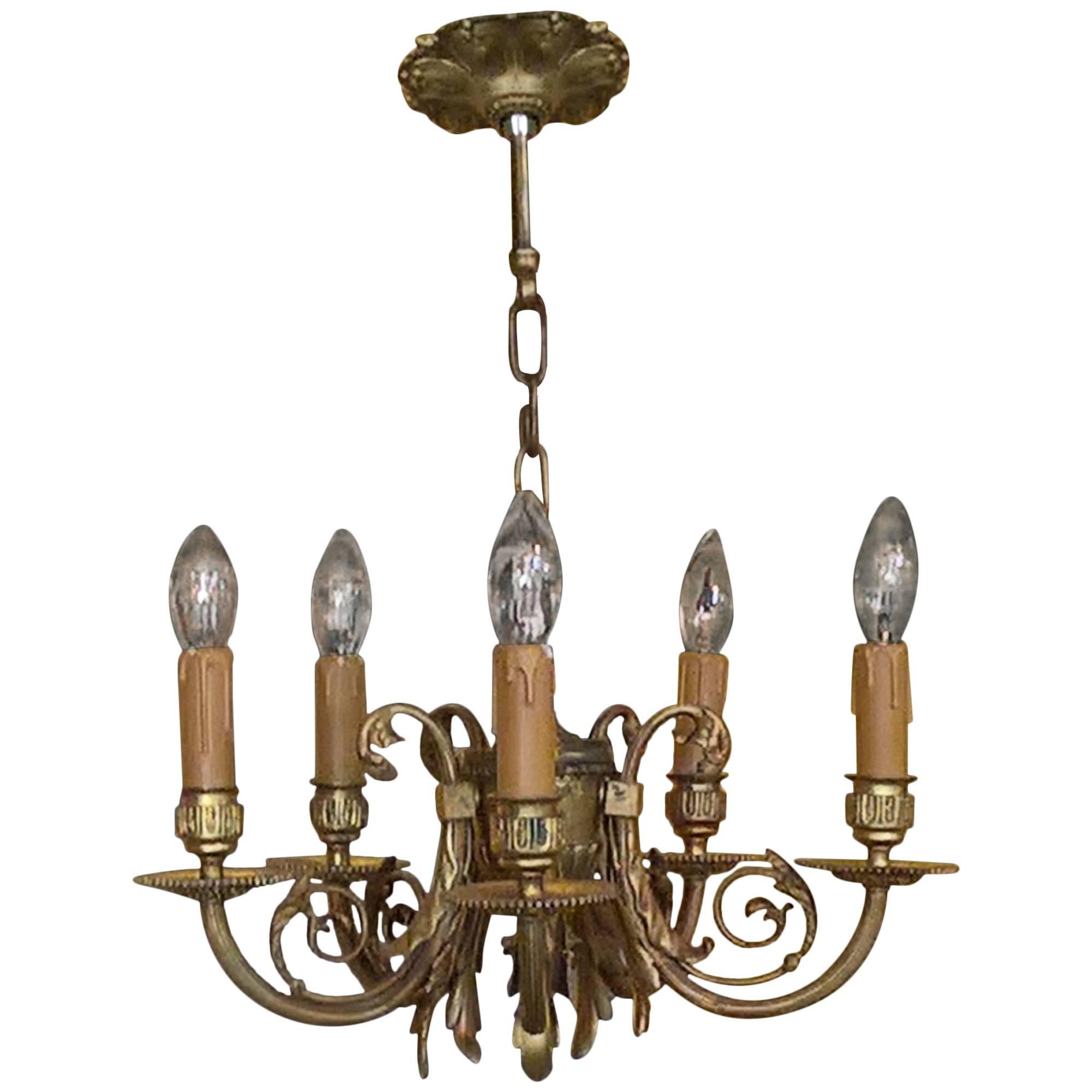 Early 20th Century Gilt Metal Chandelier For Sale