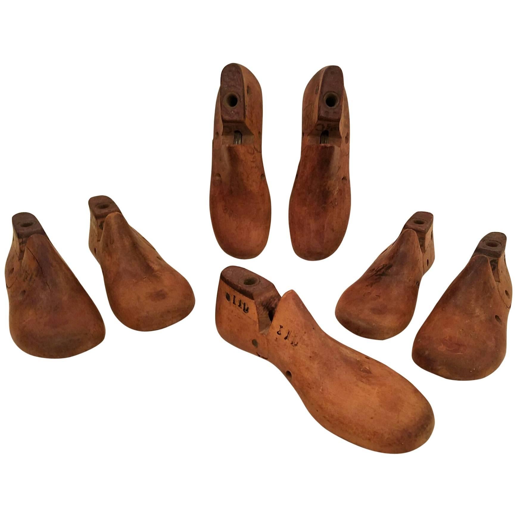 Seven Vintage Wood Shoe Molds For Sale