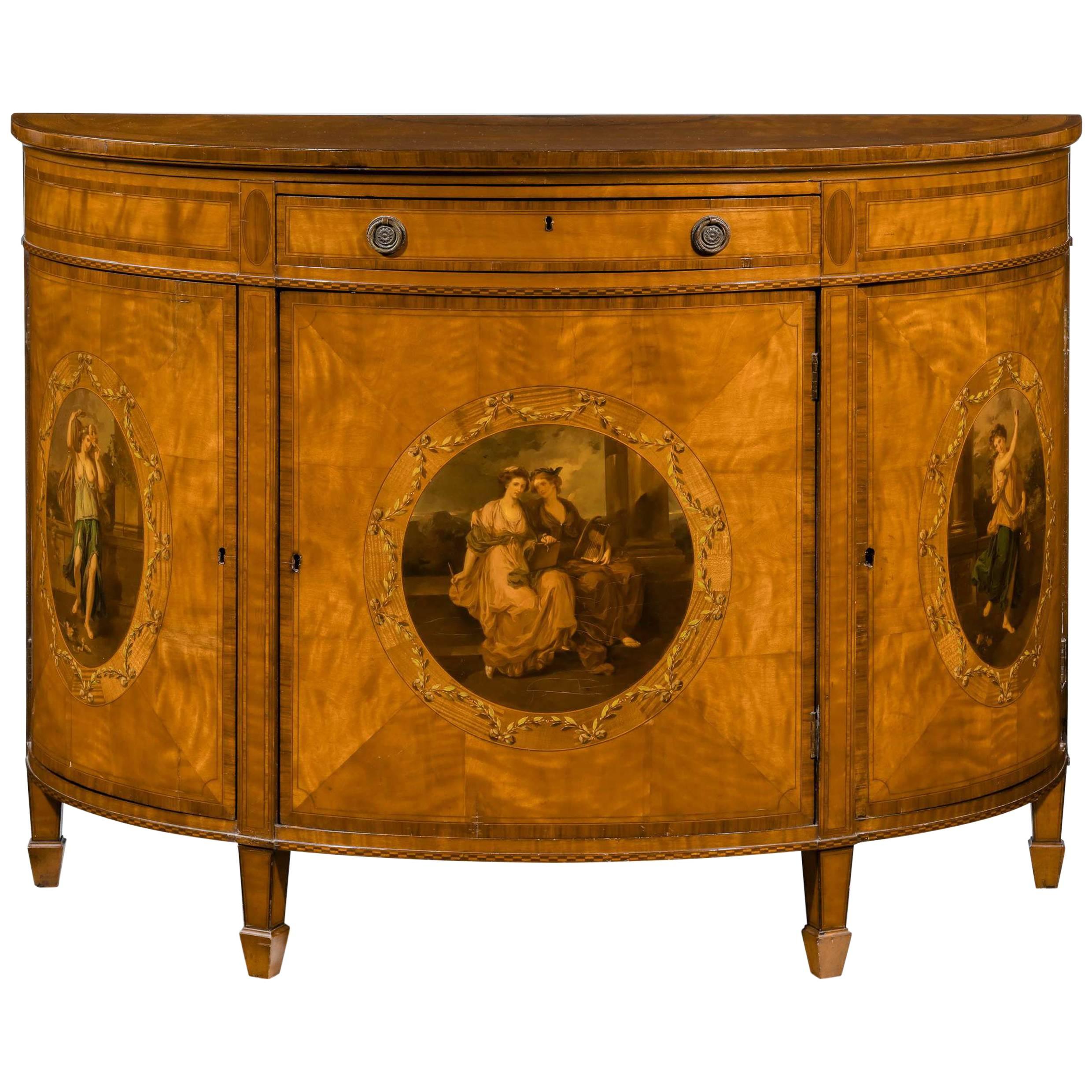 Late 19th Century Satinwood Demilune Commode