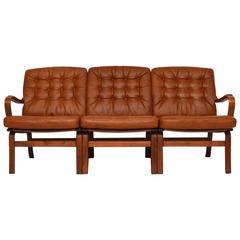 Danish Retro Leather Bentwood Sofa Vintage, 1970s