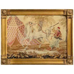 Early Victorian Needlework Picture of an Arab stallion