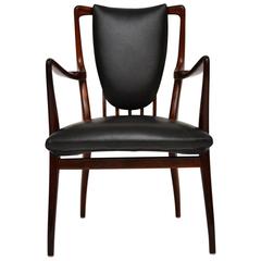 Rosewood and Leather Retro Armchair by AJ Milne, Vintage, 1940s