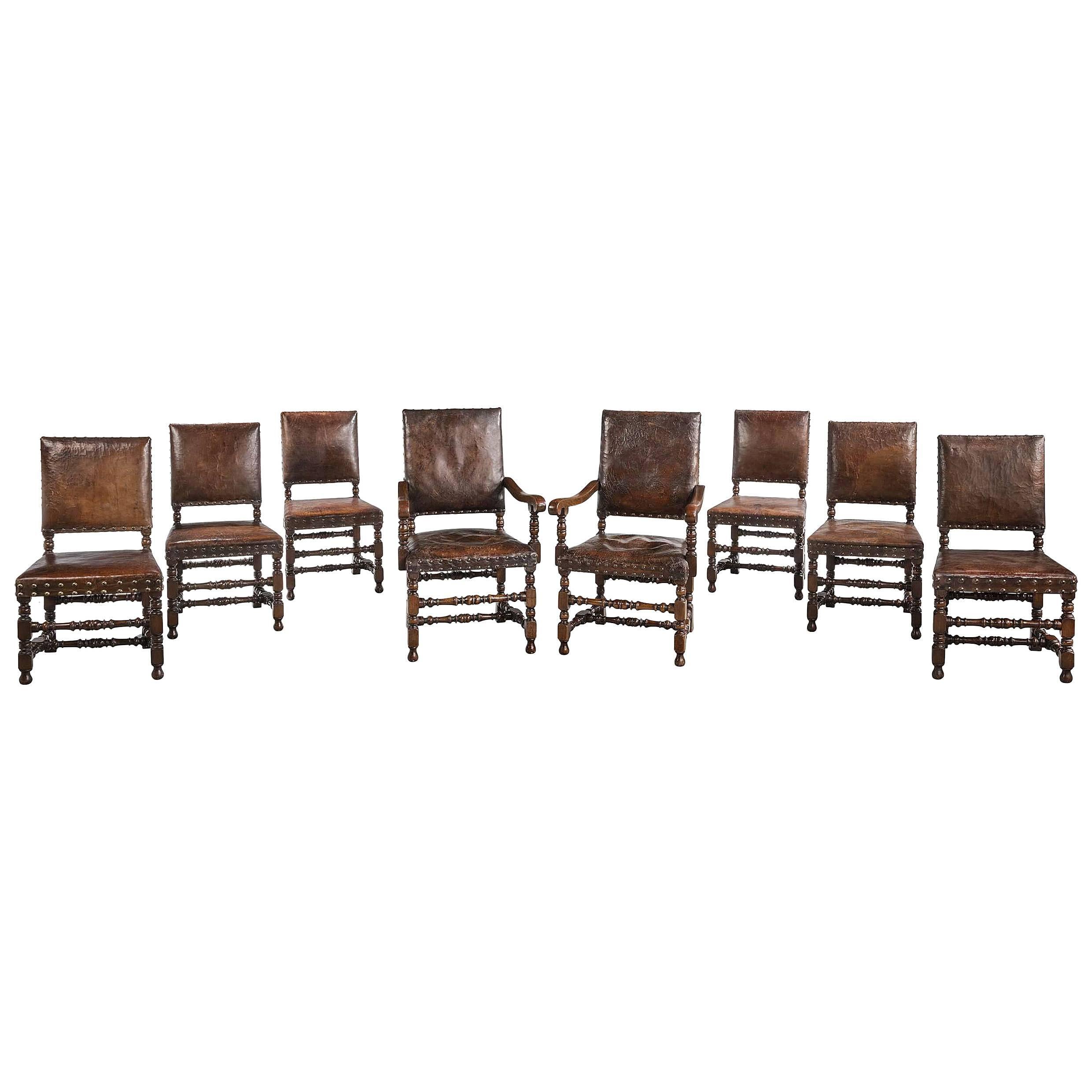 Set of Eight (Six plus Two) 17th Century Design Oak Chairs
