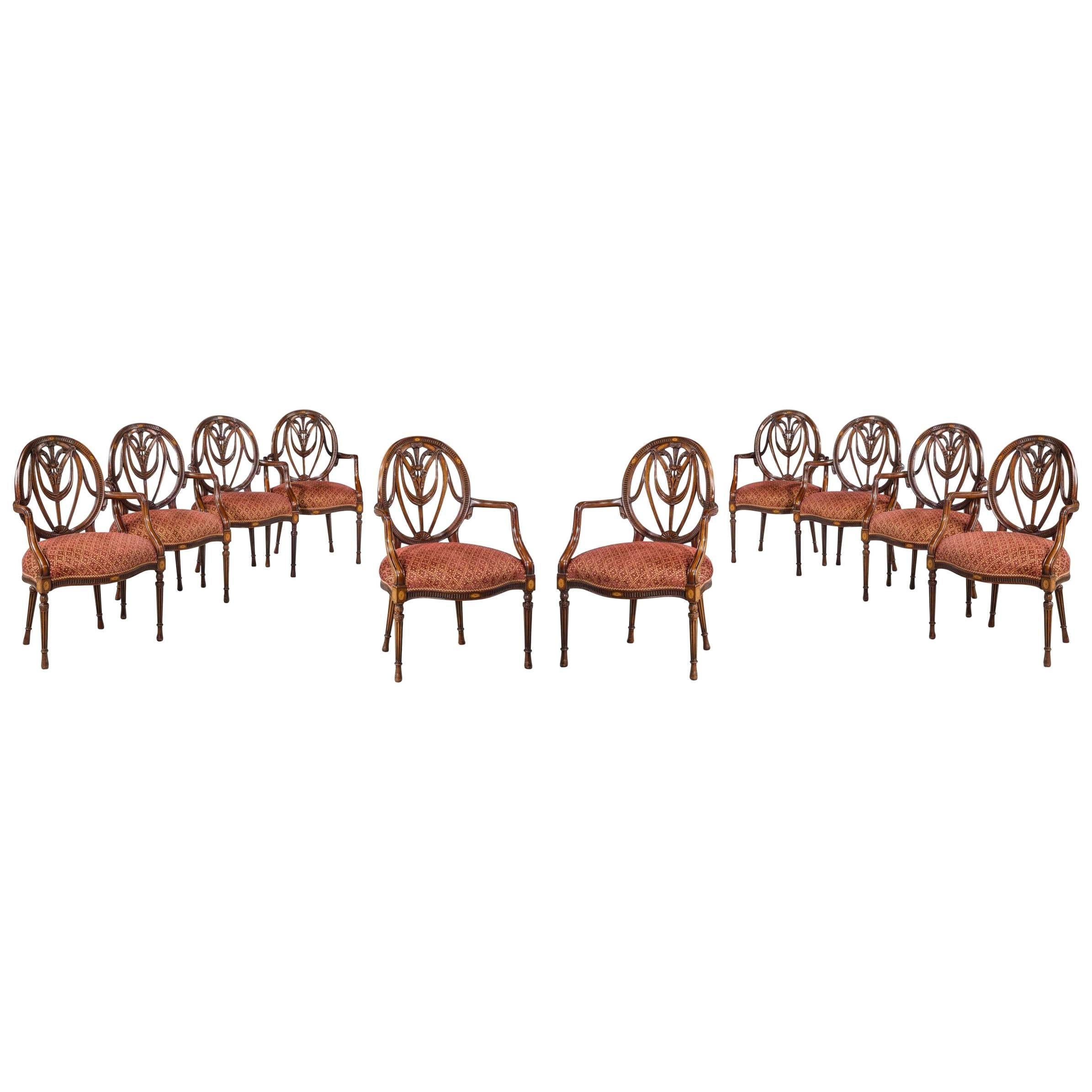 Set of Ten Mid-20th Century Mahogany Elbow Chairs