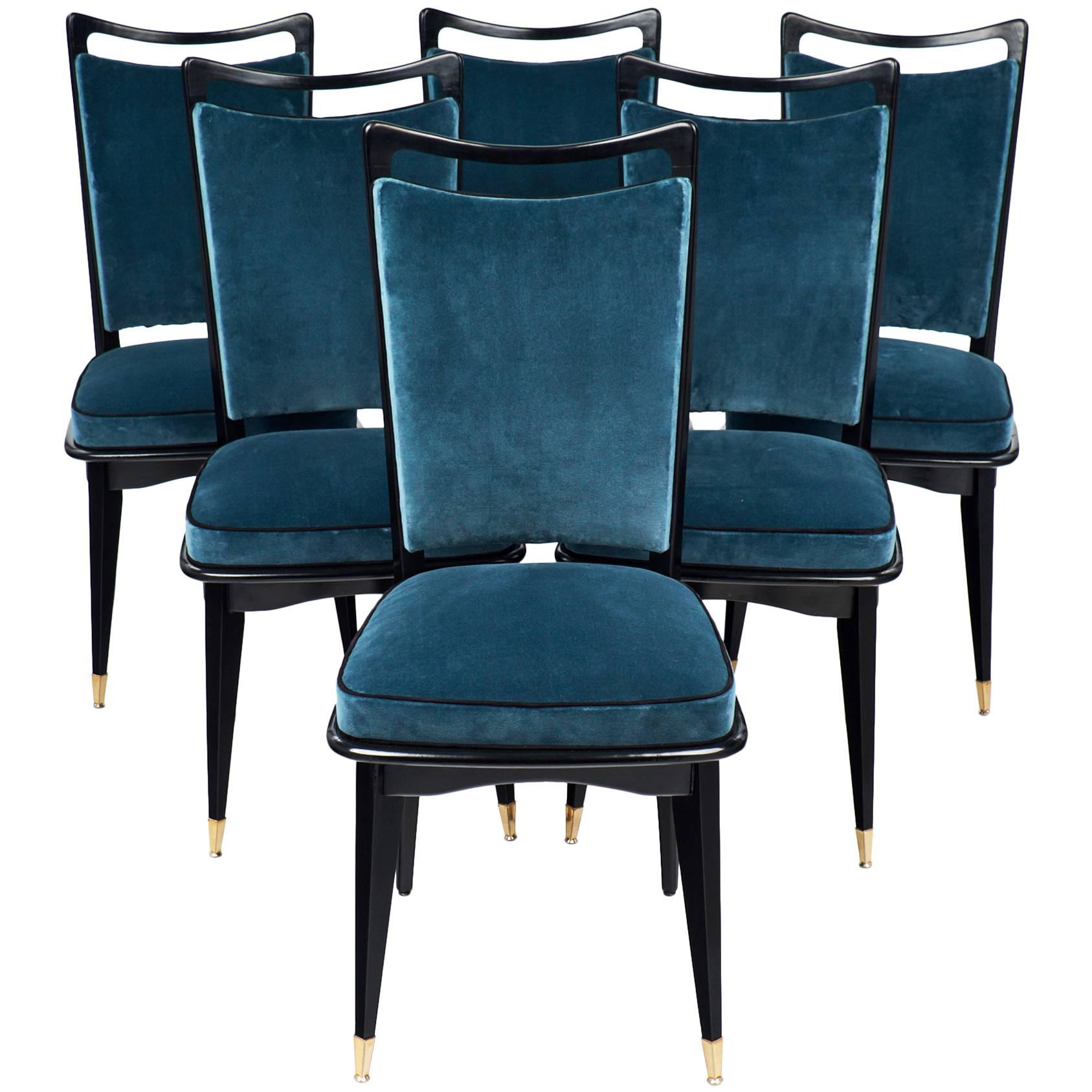 Set of Six French Mid-Century Modern Dining Room Chairs