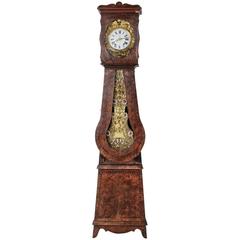 Antique 19th Century Hand-Painted Faux Bois Grandfather Clock with Bronze Repousse