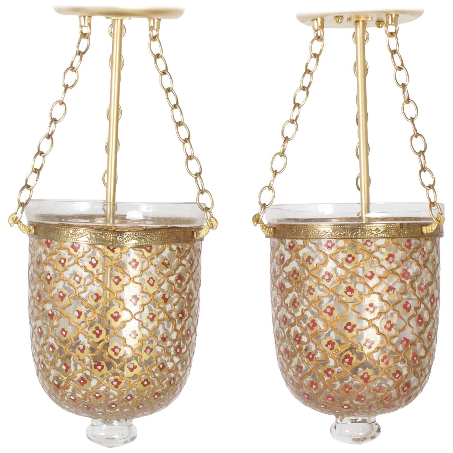 Pair of Handblown Bell Jar Lanterns
