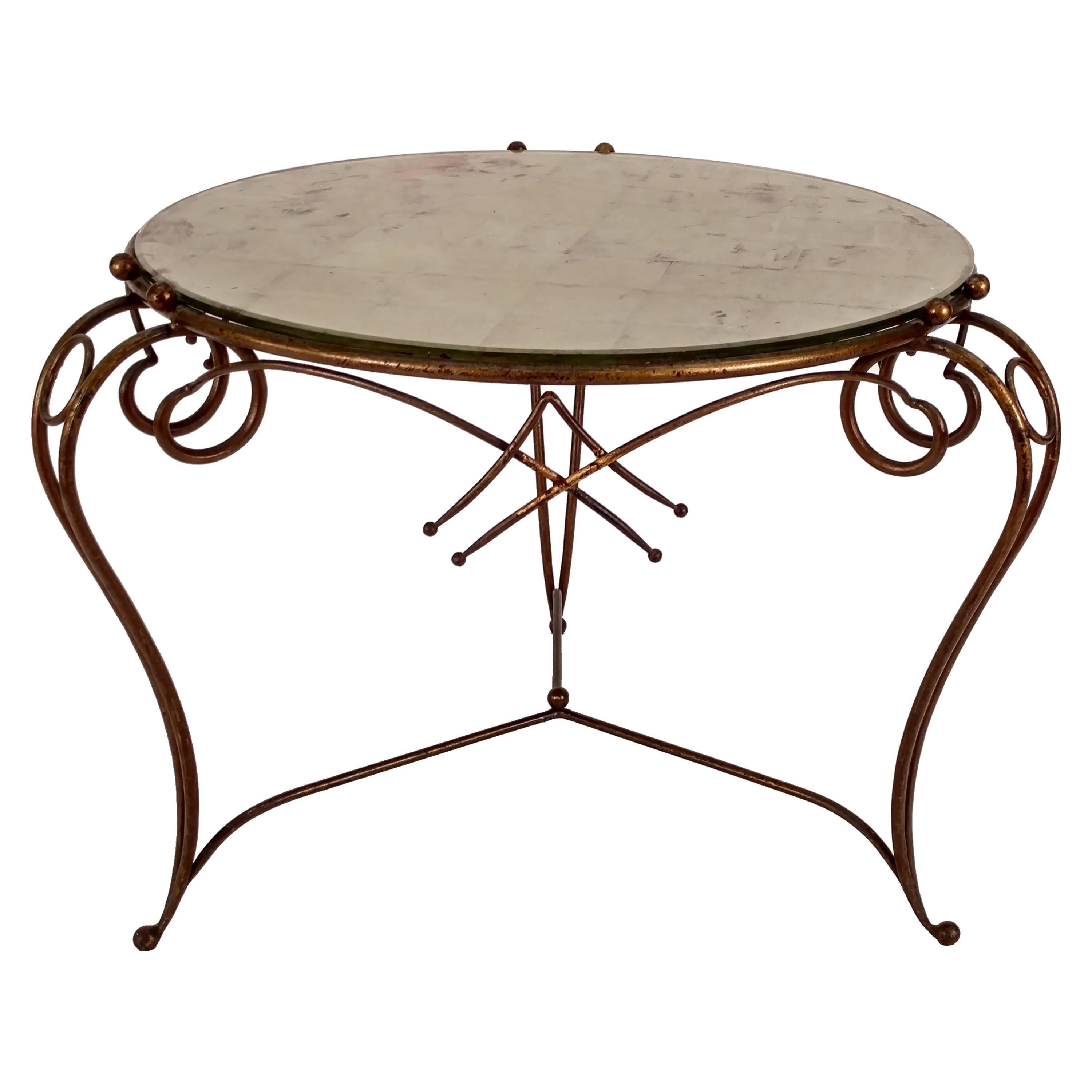Gilt Metal Table and Gold Leaf Glass Top For Sale