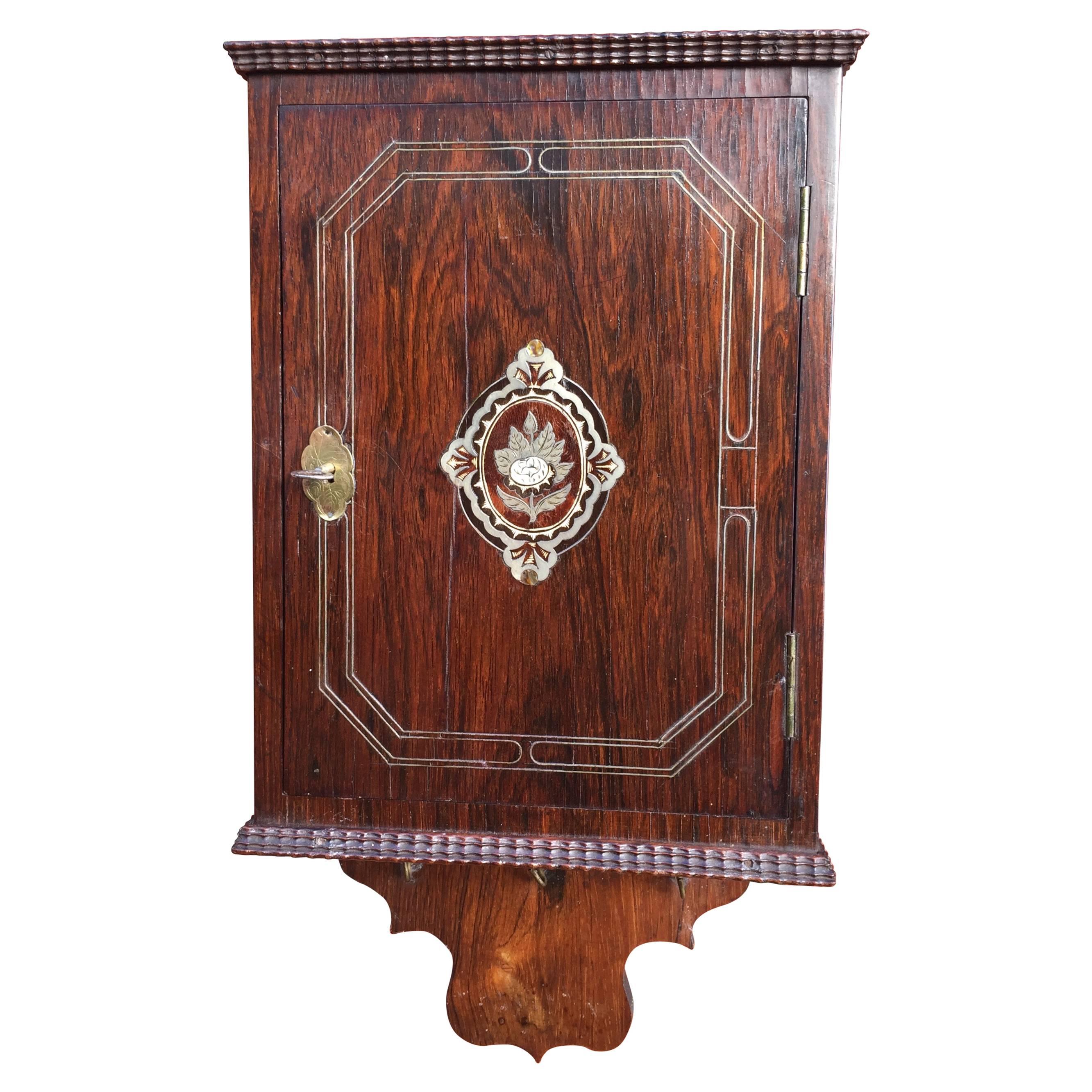 19th Century Mother-of-Pearl Inlaid Coromandel Key Rack Holder / Wall Cabinet