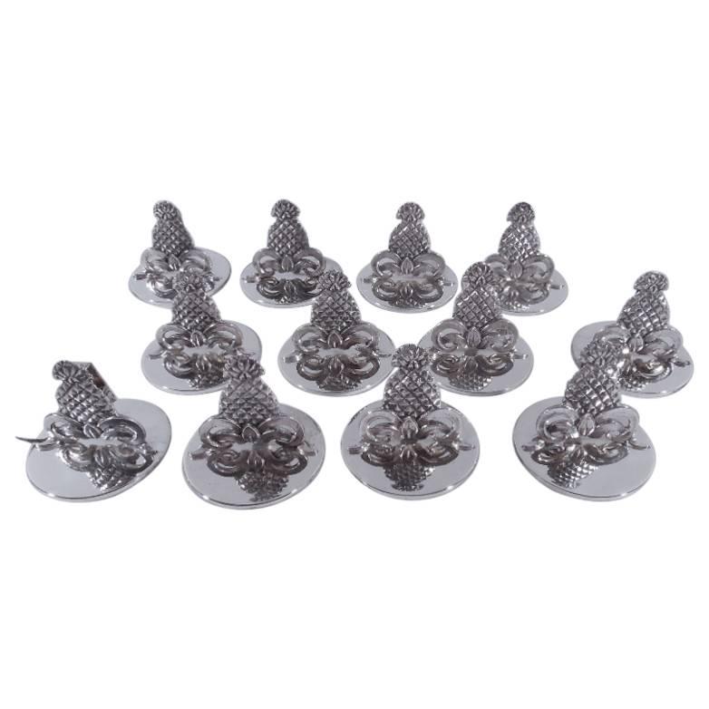 Set of 12 Tiffany Sterling Silver Pineapple Place Cardholders