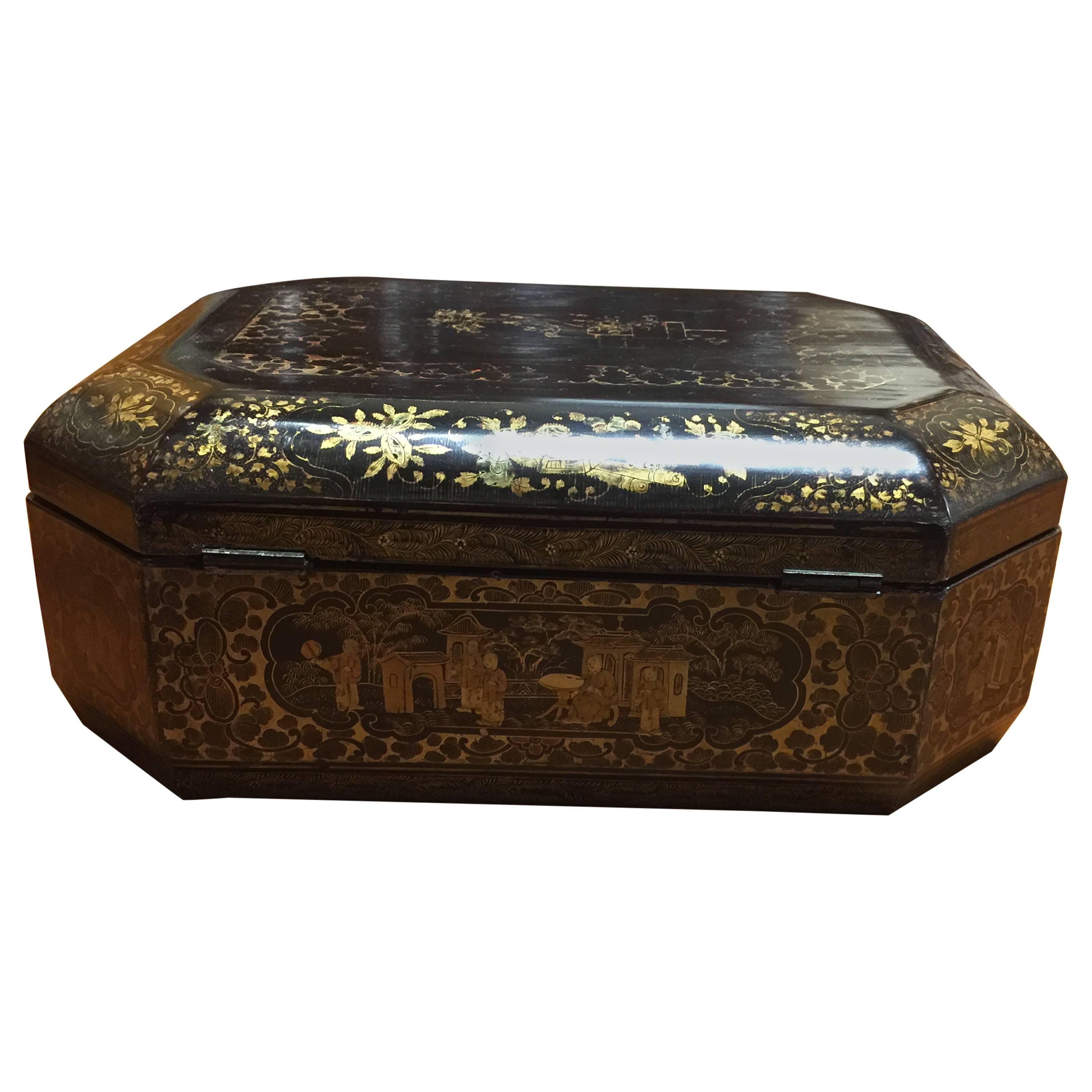 Sewing Box 19th Century Lacquered French