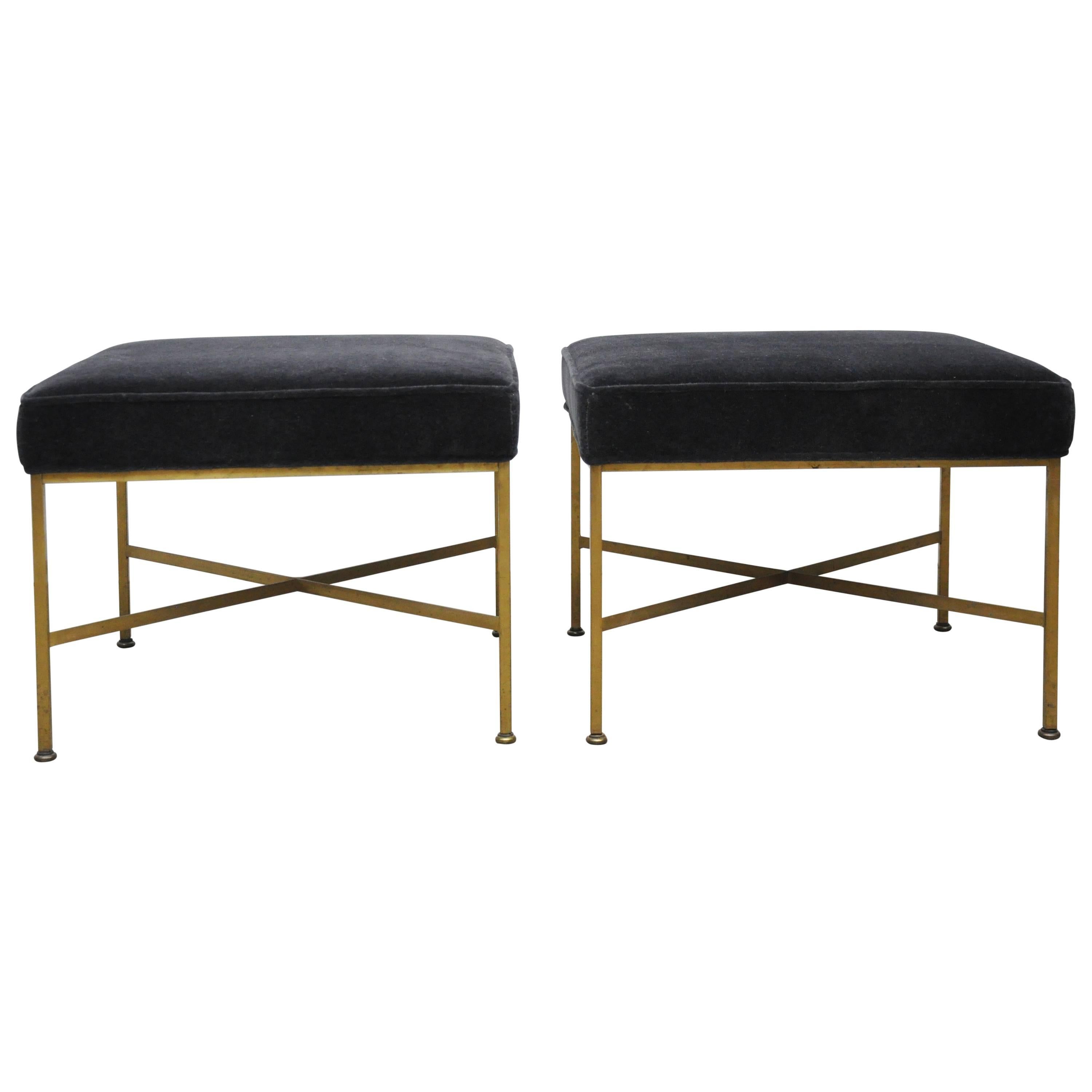 Pair of Brass X-Base Stools by Paul McCobb