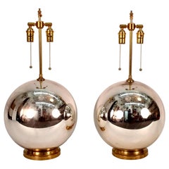 Large Pair of Mercury Glass Ball Lamps