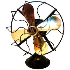 Antique American Mid-Century Original Westinghouse Fan with Brass Blades