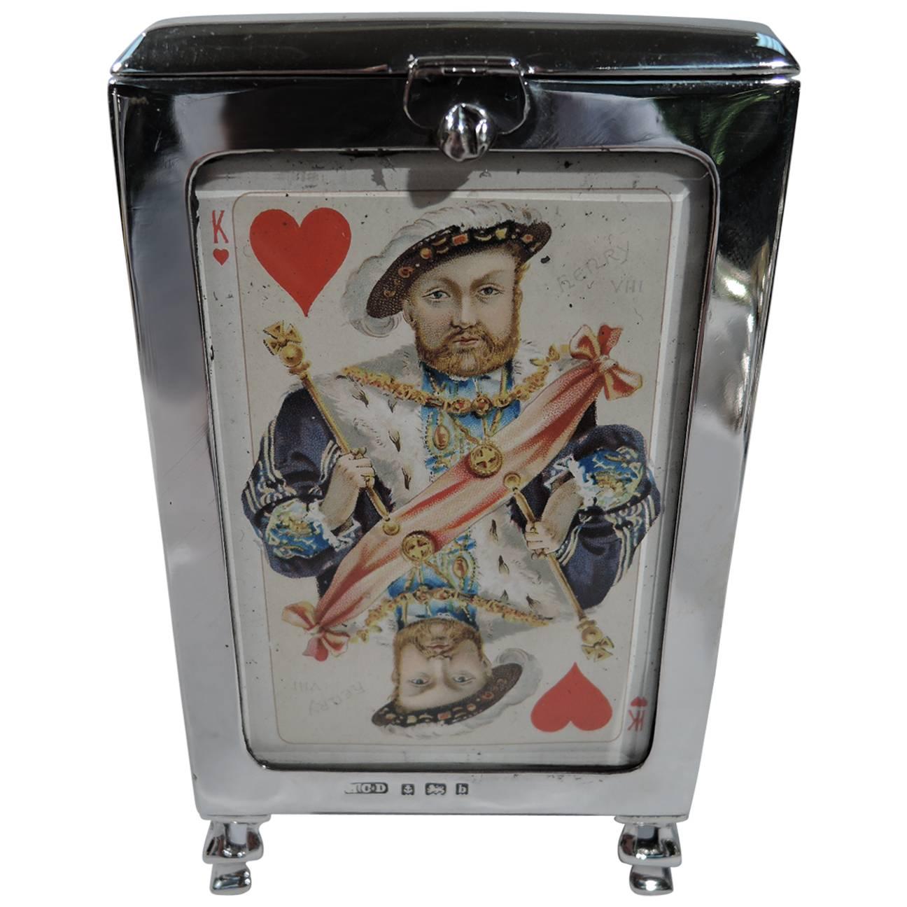 Fine Edwardian English Sterling Silver Playing Cards Box