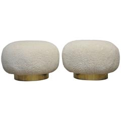 Pair of Adrian Pearsall Swivel Pouf Ottomans on Brass Bases