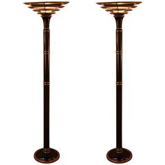 Vintage Pair of French Art Deco Torchiere Floor Lamps