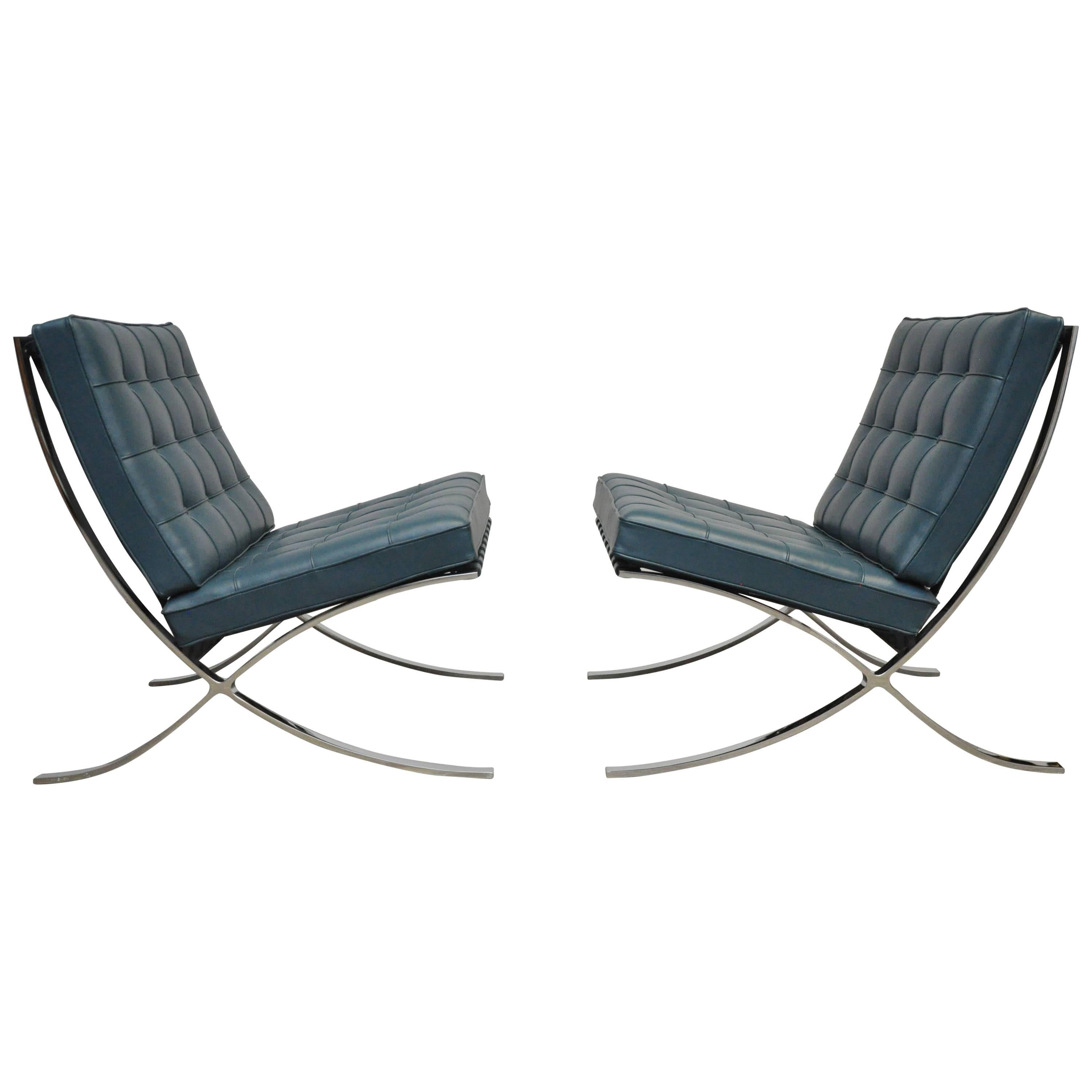 Rare Blue Barcelona Chairs by Mies Van Der Rohe for Knoll