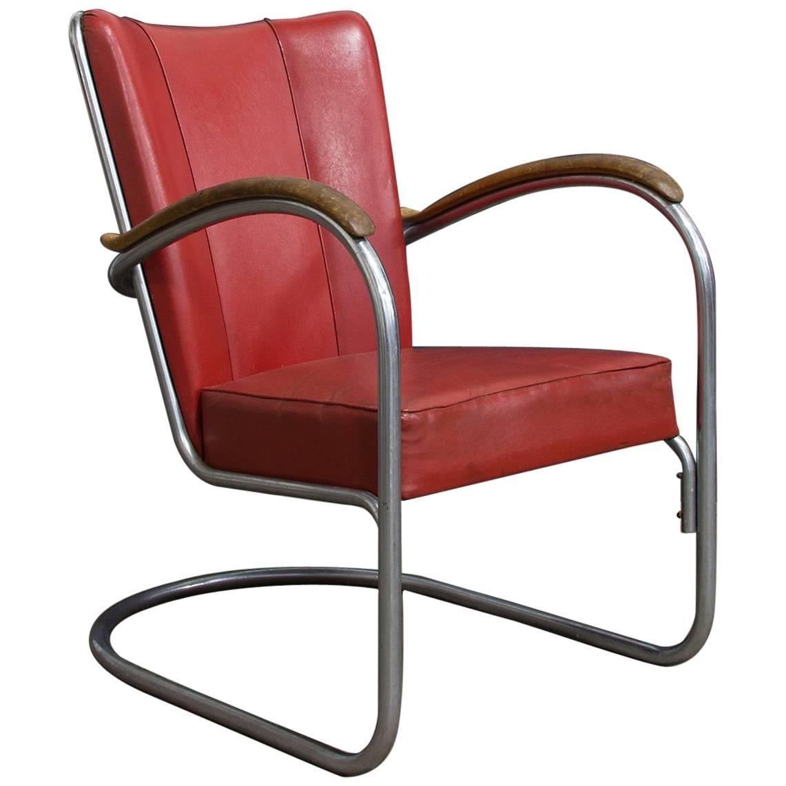 1932, W.H. Gispen for Gispen, a Complete Original 412 Chair with Wooden Armrests