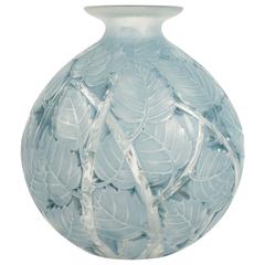 René Lalique “Milan“ Blue Stained Glass Vase