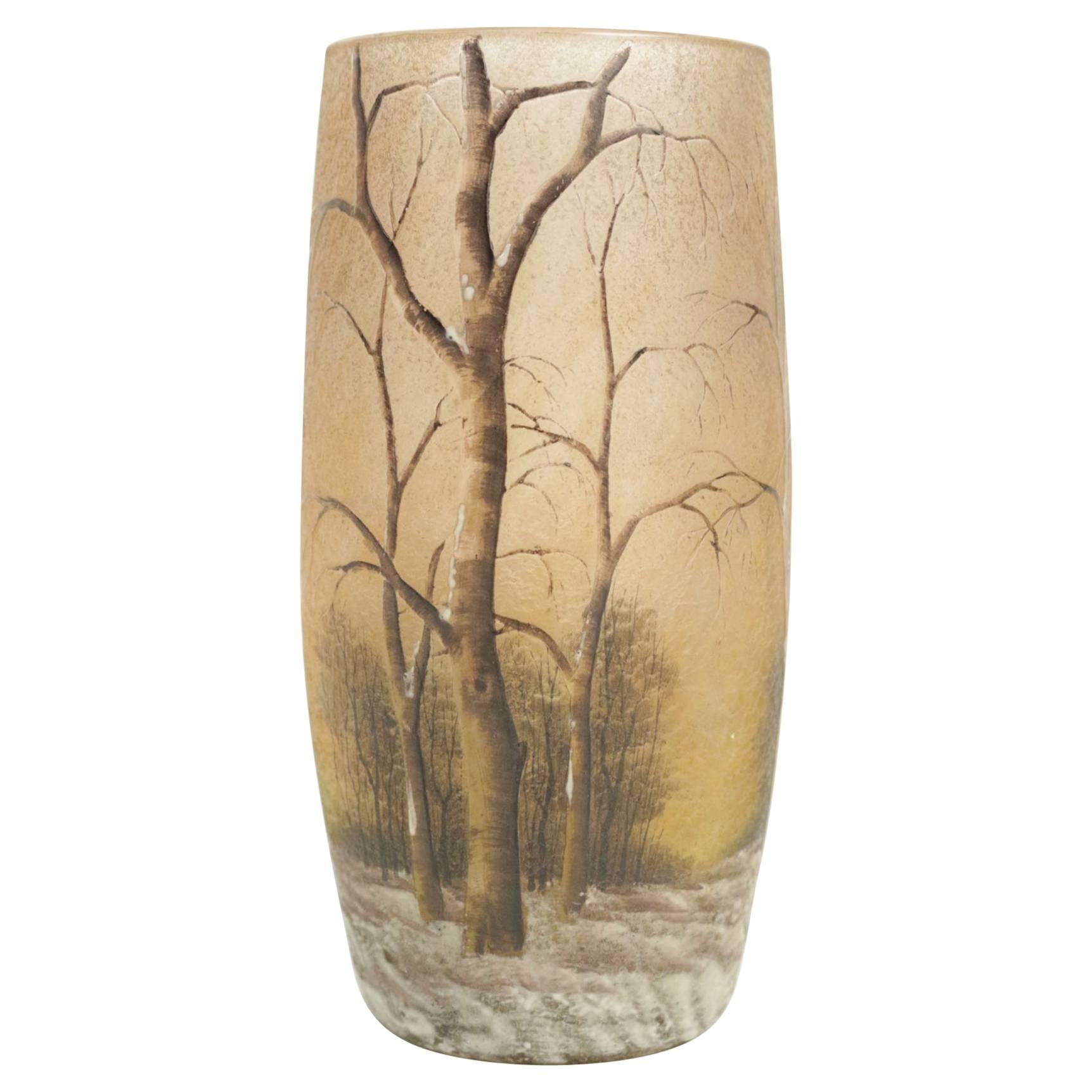 Daum Enameled Glass 'Winter Landscape' Vase