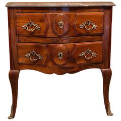 French Louis XV Period Burr Walnut & Walnut Commode with Marble Top, circa 1750