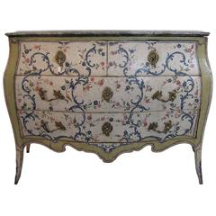 Antique Mid-18th Century Genoese Painted Louis XV Chest of Drawers with Marble Top