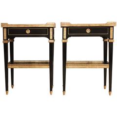 Antique Fine Pair of 1940s French Ebonised Side Tables