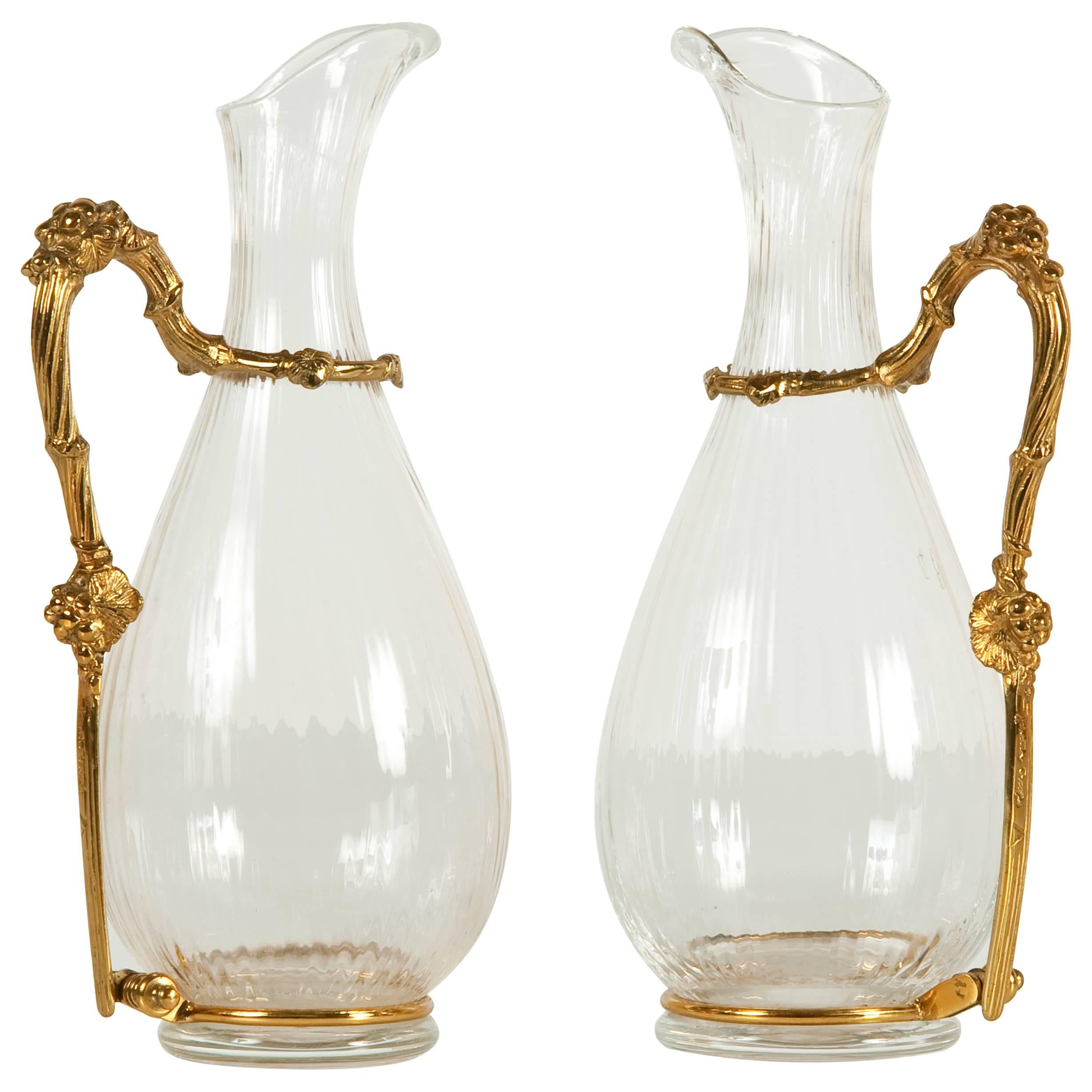 Pair of Bronze and Glass Wine Pitcher by Gabriella Crespi